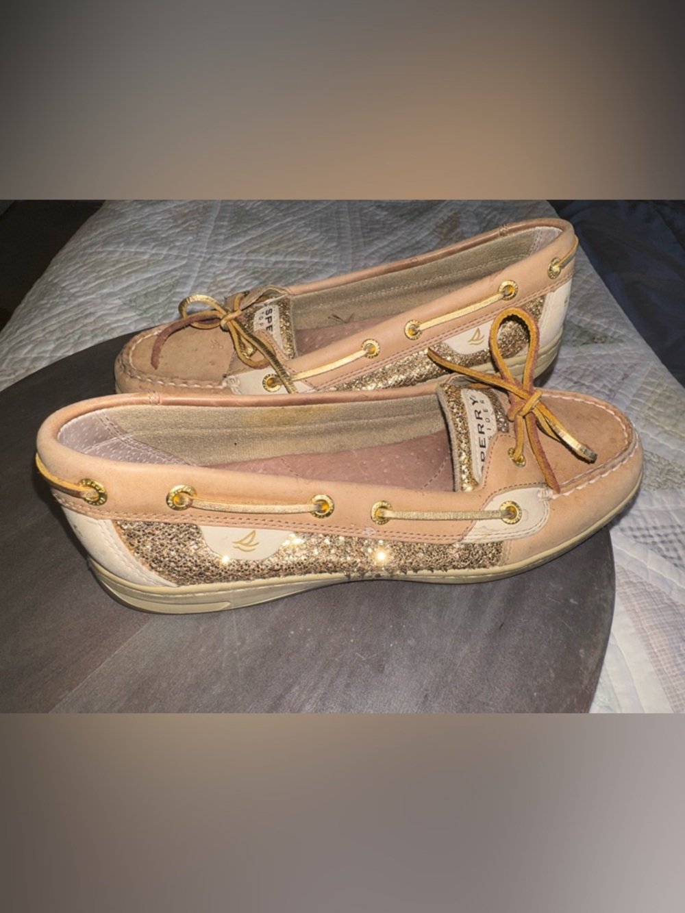 Sperry Top-Sider Gold Glitter Boat Shoes Women’s 8.5 Leather Lace Up